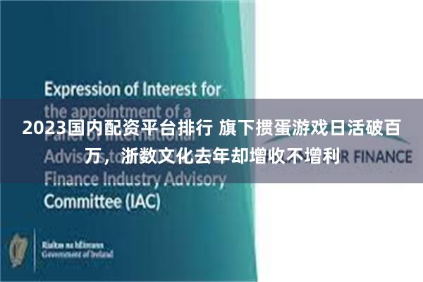 2023国内配资平台排行 旗下掼蛋游戏日活破百万，浙数文化去年却增收不增利