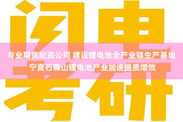 专业期货配资公司 建设锂电池全产业链生产基地 宁夏石嘴山锂电池产业加速提质增效