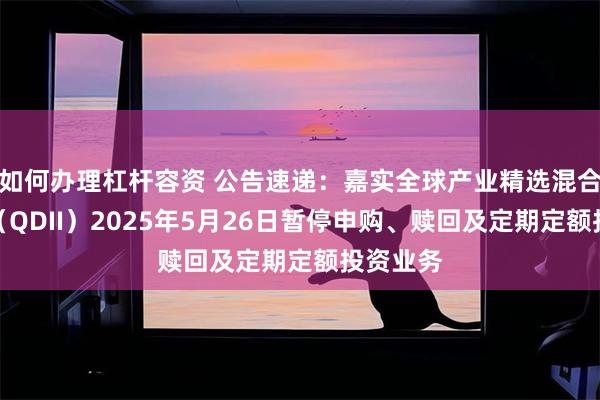 如何办理杠杆容资 公告速递：嘉实全球产业精选混合发起式（QDII）2025年5月26日暂停申购、赎回及定期定额投资业务